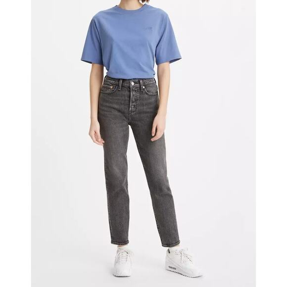Levi's High Rise Button Fly Wedgie Icon Fit Ankle Straight Leg Jeans Black 27 - Picture 1 of 12